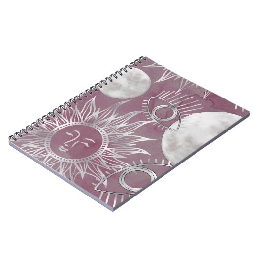 Solar Mystique | Rosa Silbermondsterne Sun Eyes Notizblock (Linke Seite)