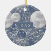Solar Mystique | Silver Moon Stars Sun Monogram Keramik Ornament (Vorne)