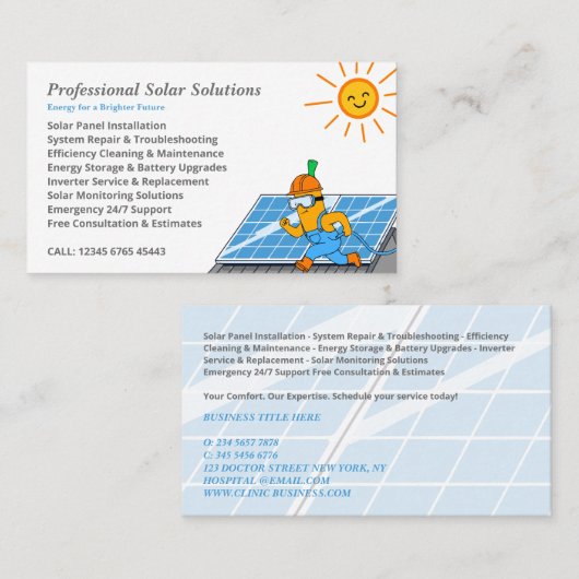 Solar Panel Cleaning & Maintenance Services Visitenkarte (Vorne/Hinten)