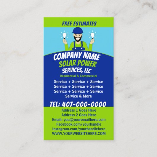 Solar Panel Light Bulb Services Company Visitenkarte (Vorderseite)