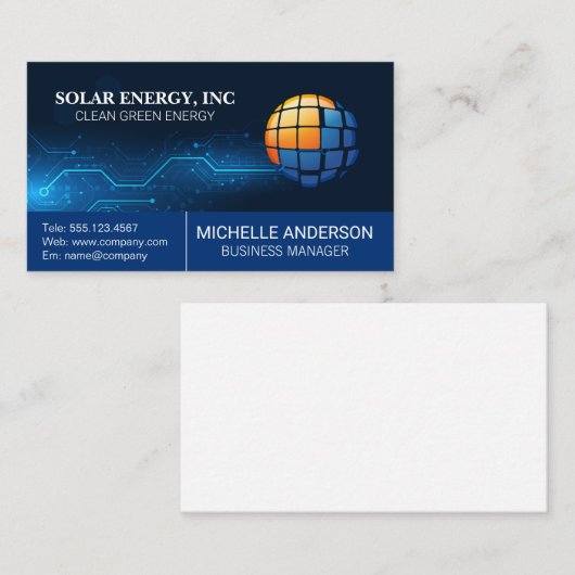 Solar Panel Modern Logo | Tech Background Visitenkarte (Vorne/Hinten)
