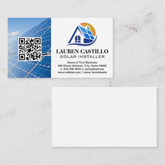 Solar Panel Zuhause - Modern Logo | QR-Visitenkart Visitenkarte (Vorne/Hinten)