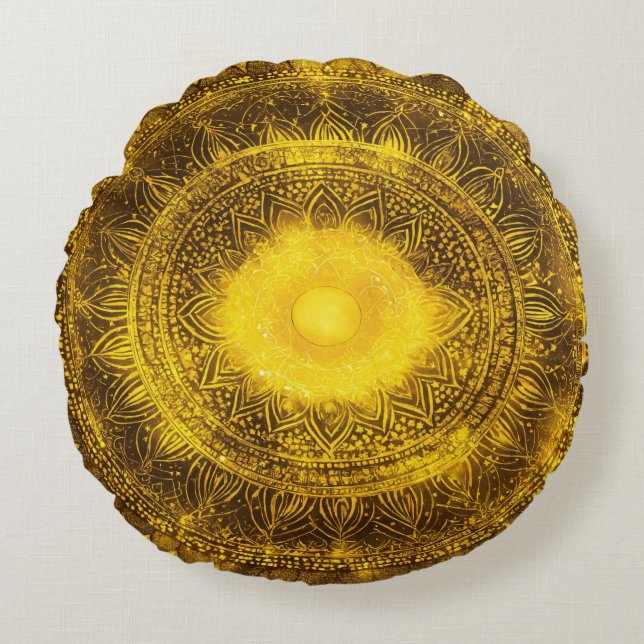 Solar Plexus Chakra Yellow Mandala Meditation Rundes Kissen (Vorderseite)