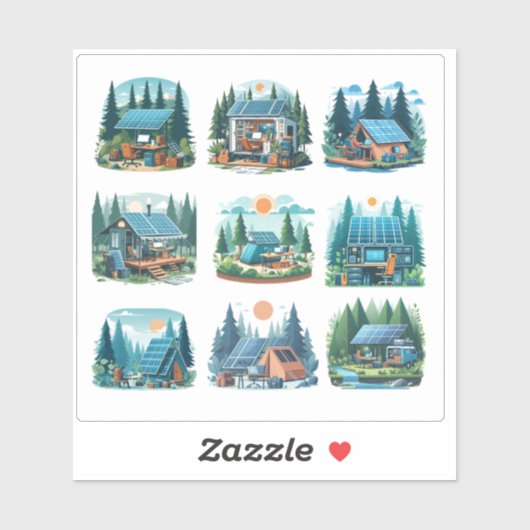 Solar-Powered Mobile Office Setup in Forest - Di Aufkleber (Blatt)