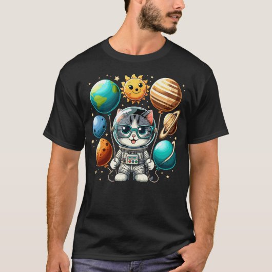 Solar System Astronaut Cat Planet Balloons Outer S T-Shirt (Vorderseite)