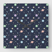 Solar System Planets Seamless Pattern Quadratische Wanduhr (Vorderseite)