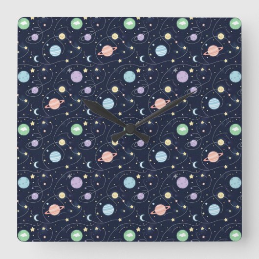 Solar System Planets Seamless Pattern Quadratische Wanduhr (Vorderseite)