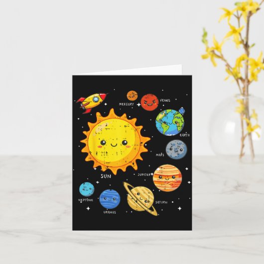 Solar System Sun Planets Rocket Space Galaxy Kids Karte (Gelbe Blume)
