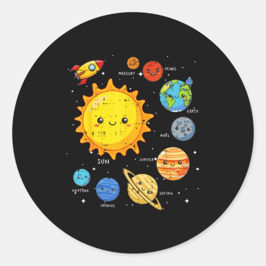 Solar System Sun Planets Rocket Space Galaxy Kids Runder Aufkleber (Vorderseite)
