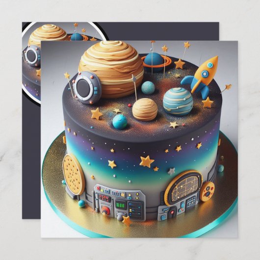 SOLAR SYSTEM THEMED BIRTHDAY CAKE EINLADUNG (Vorne/Hinten)