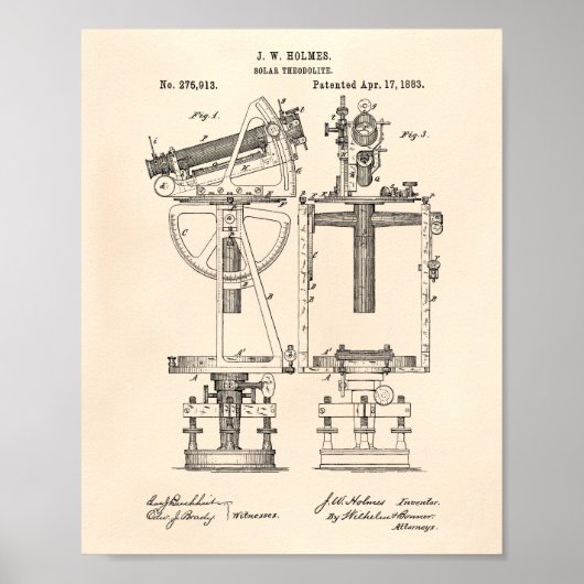 Solar Theodolite 1883 Patent Art Old Peper Poster (Vorne)