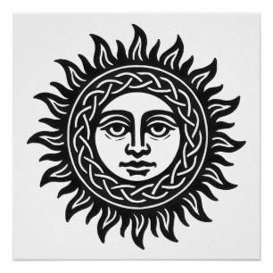 Solar Visage Sigil – Schwarzes Sonnen-Emblem Poster