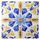 Solara Bloom Hand-Painted Sapphire and Amber Fliese (Vorderseite)