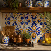 Solara Bloom Hand-Painted Sapphire and Amber Fliese