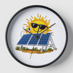 Solarbetriebene süße Sonne und Solarpanel-Wanduhr Uhr