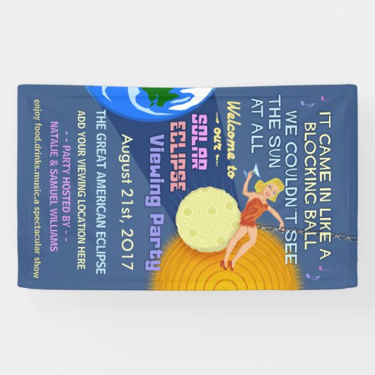 Solareklipse-Party lustiger Retro Sun, der 2017 Banner (Horizontal)