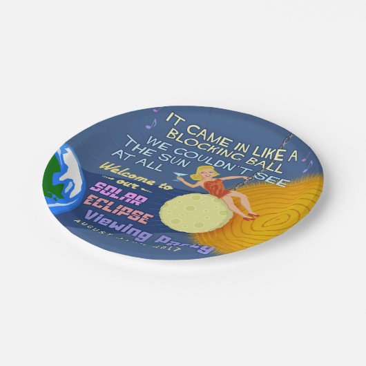 Solareklipse-Party lustiger Retro Sun, der 2017 Pappteller (Schrägansicht)