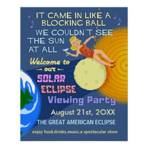 Solareklipse-Party lustiger Retro Sun, der 2017 Poster