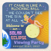 Solareklipse-Party lustiger Retro Sun, der 2017 Rechteckiger Pappuntersetzer (Vorderseite)