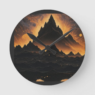 Solarfinsternis-Berg-Tasse - Kosmische Landschaft- Runde Wanduhr