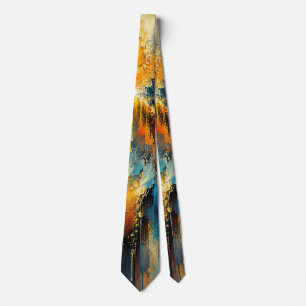 Solaris Cascade Abstract Blau Gold Kunst Krawatte