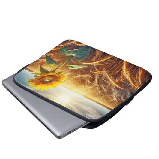 Solarium-Sonnenblume im Weizenfeld Laptopschutzhülle (Vorne Knopf)