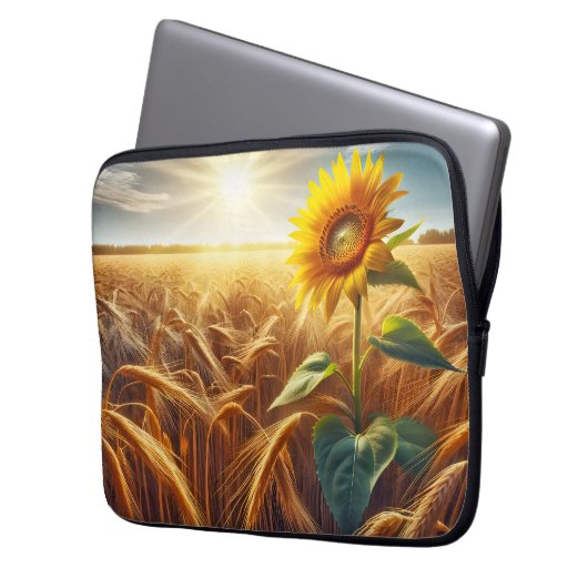 Solarium-Sonnenblume im Weizenfeld Laptopschutzhülle (Vorderseite Links)