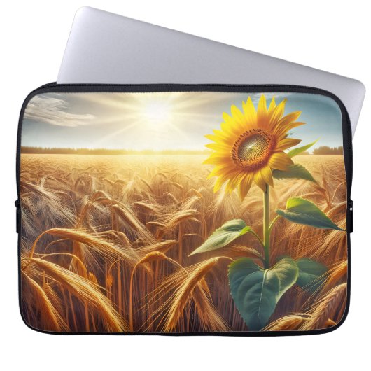 Solarium-Sonnenblume im Weizenfeld Laptopschutzhülle (Vorderseite)