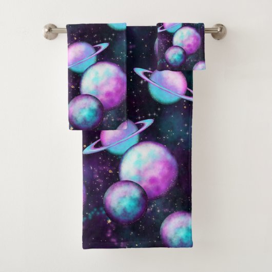 Solarleuchte | Cosmic Blue Lila Pink Planet Badhandtuch Set (Insitu)