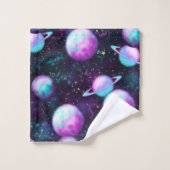 Solarleuchte | Cosmic Blue Lila Pink Planet Badhandtuch Set (Waschlappen)