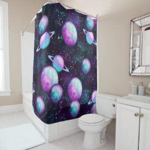Solarleuchte Cosmic Blue Lila Pink Planet Duschvorhang