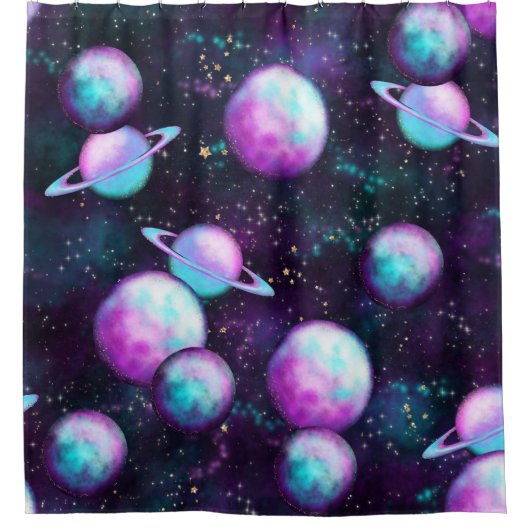 Solarleuchte | Cosmic Blue Lila Pink Planet Duschvorhang (Vorderseite)