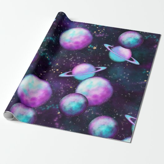 Solarleuchte | Cosmic Blue Lila Pink Planet Geschenkpapier (Ungerollt)