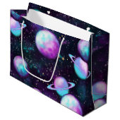 Solarleuchte | Cosmic Blue Lila Pink Planet Große Geschenktüte (Vorderseite Schrägansicht)