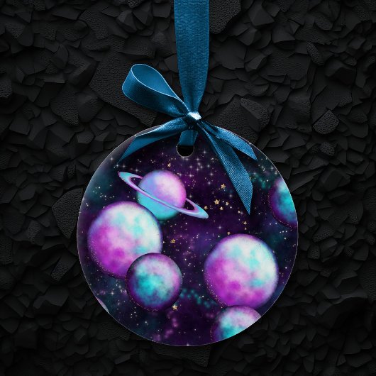Solarleuchte | Cosmic Blue Lila Pink Planet Keramik Ornament