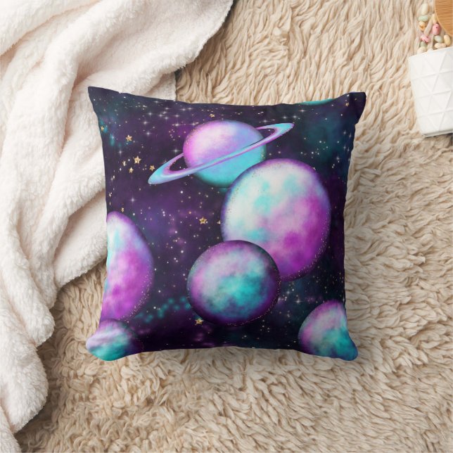 Solarleuchte | Cosmic Blue Lila Pink Planet Kissen (Decke)