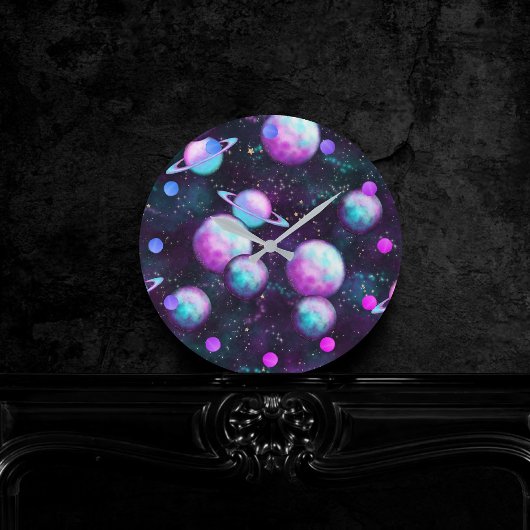 Solarleuchte | Cosmic Blue Lila Pink Planet Runde Wanduhr