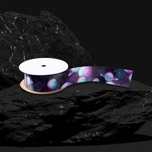 Solarleuchte | Cosmic Blue Lila Pink Planet Satinband