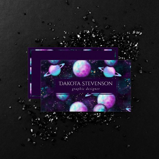 Solarleuchte | Cosmic Blue Lila Pink Planet Visitenkarte