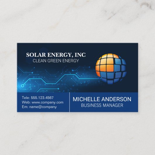 Solarmodul Modernes Logo | Tech Hintergrund Visitenkarte (Vorderseite)