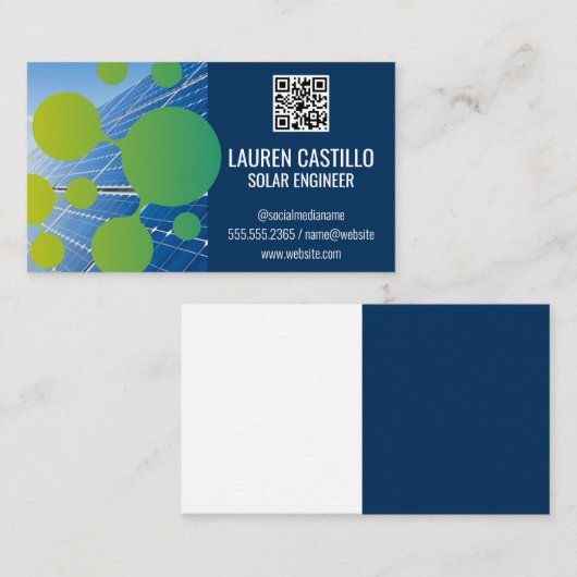 Solarmodule | QR-Scan-Code für grüne Tech-Blasen-L Visitenkarte (Vorne/Hinten)