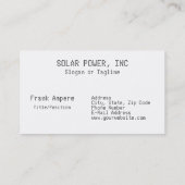 Solarpaneele Nachhaltige Energie Visitenkarte (Rückseite)