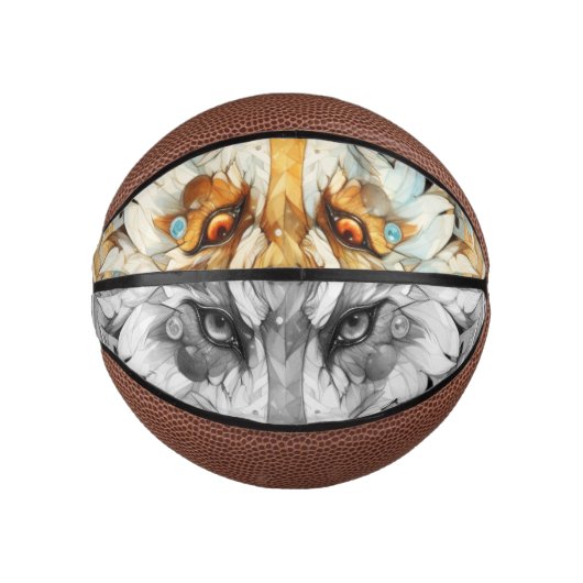 Solarpunk Rot und Weißer Wolf Mini Basketball (Vorderseite)