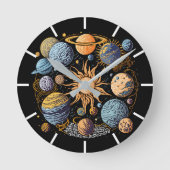 Solarsystem-Grafikdesign Runde Wanduhr (Vorderseite)