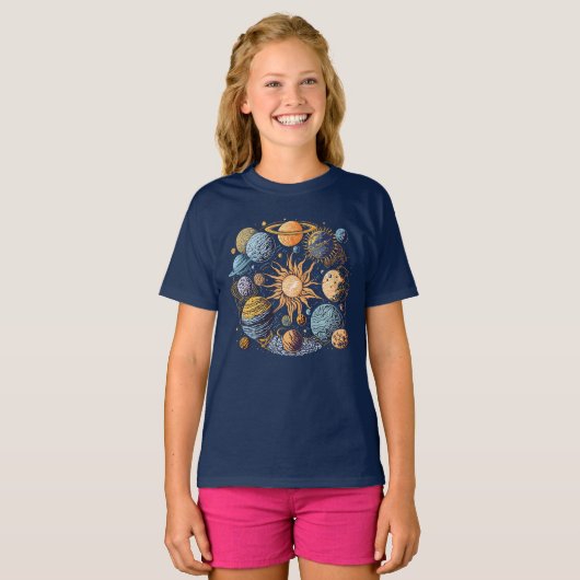 Solarsystem-Grafikdesign T-Shirt (Vorne ganz)