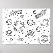 Solarsystem-Poster (schwarz und weiß) Poster (Vorne)