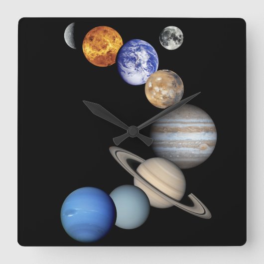 SolarSytem Montage Quadratische Wanduhr (Vorderseite)