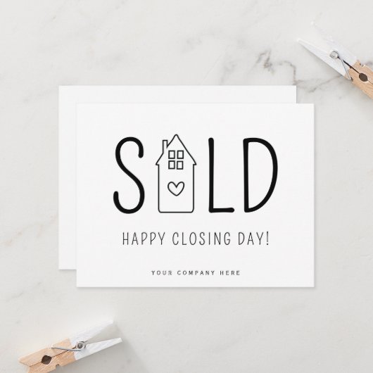 Sold Happy Closing Day Real Anwesen Heart House Karte (Vorderseite/Rückseite Beispiel)