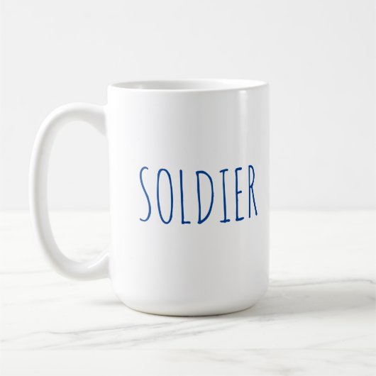 Soldat-blaue Schriftart-Kaffee-Tasse Kaffeetasse (Links)