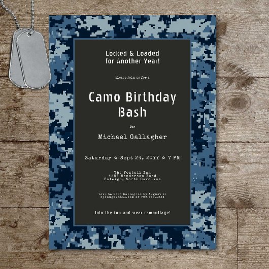 Soldat Blue Camouflage Birthday Einladung